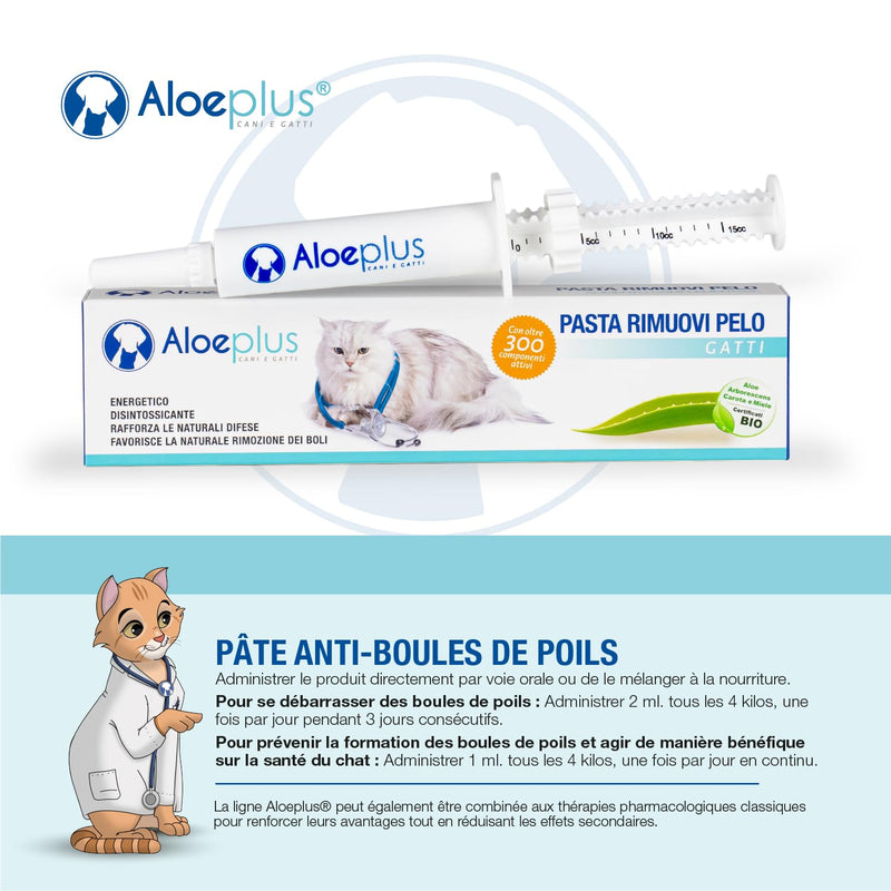 ALOEPLUS Cat Oral Paste Anti-Hairball 15ml - Paste for Cats Against Hairballs, Prevents and Removes Hairballs, Energetic and Detoxifying Supplementary Food with Aloe Arborescens Organic - BeesActive Australia