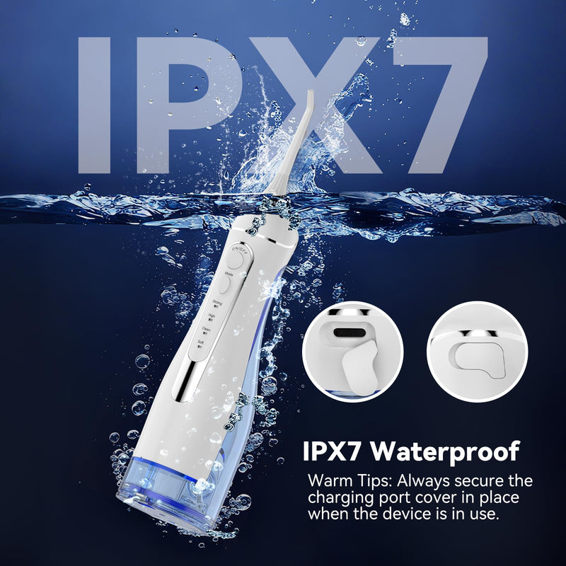 Water flossers for Teeth Pick, Portable Oral Irrigator Dental with 4 Modes 5 Jet Tips, IPX7 Rechargeable Water Tooth Flosser for Braces Sensitive Gum Care，300ml Tank for Home Travel Use White