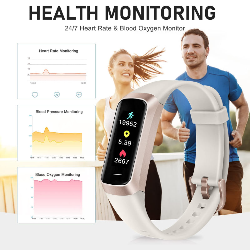 Fitness Tracker, Activity Trackers with 24/7 Heart Rate, Blood Oxygen Blood Pressure Sleep Monitor, Step Counter with 1.1" AMOLED Touch Color Screen, Calorie Pedometer Health Smart Watch for Women Men cream-coloured - BeesActive Australia