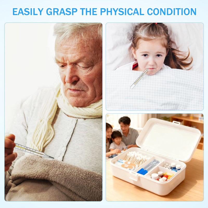Glass Cuban Temperature Thermometers: Thermometers for Fever - Old Fashioned Axillary & Oral Thermometer for Adults Kids Elderly ℃ & ℉