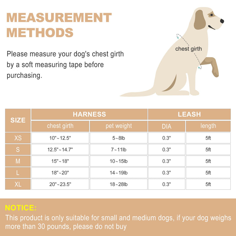 Dog Harness with Leash Set, No Pull Adjustable Reflective Step-in Puppy Harness with Thickened Padded Vest for Extra-Small/Small Medium Dogs M (Chest 15''-18'', Weight 10-15 lb) Beige - BeesActive Australia