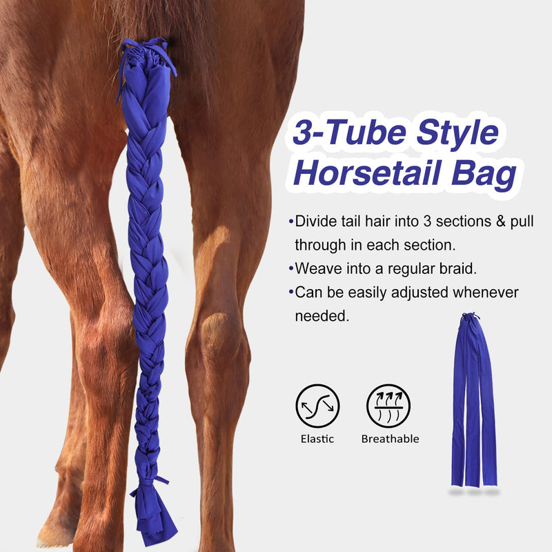 Harrison Howard 3 Tube Stretchy Fabrics Adjustable Closure Lightweight Horse Tail Bag for Horses Braid-in Tail Bag Navy - BeesActive Australia
