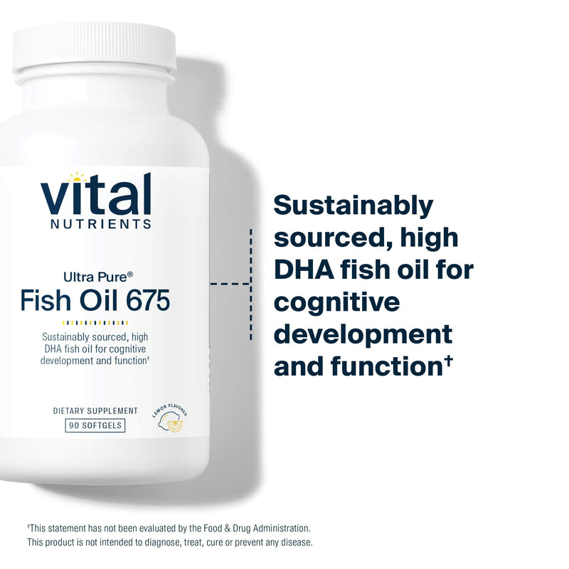 Vital Nutrients Ultra Pure® Fish Oil 675 - Supports Brain Development & Function* - Sustainably Sourced High DHA Omega-3 Fatty Acid - Lemon Flavor - Gluten, Dairy & Soy Free - 90 Softgels