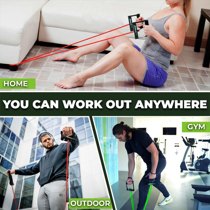 Gorilla Bow Resistance Bands with Handles Quick-Lock Multi-Layer Exercise Bands for Work Out, Non Slip Grip for Full-Body Strength Training, Heavy Resistance Training, Yoga, Home Workout Set 150LBS