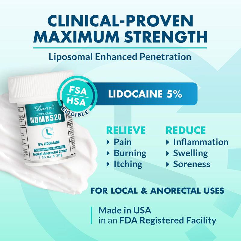 Ebanel Set of 5% Lidocaine Numbing Cream and 5% Lidocaine Spray Pain Relief Numbing Spray for Skin, Maximum Strength Topical Anesthetic to Numb Pain Burn Itch for Local and Anorectal Uses Numb520 & Spray