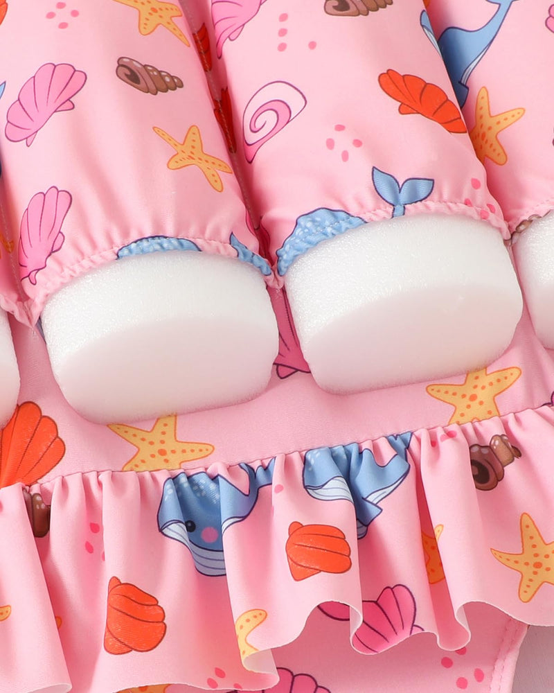 FishingDino Toddler Floatation Swimsuit Girls 1-6T, One Piece Float Suit with Built-in Float, Cute Floating Swim Suit Floatie Pink Whale 4-5T
