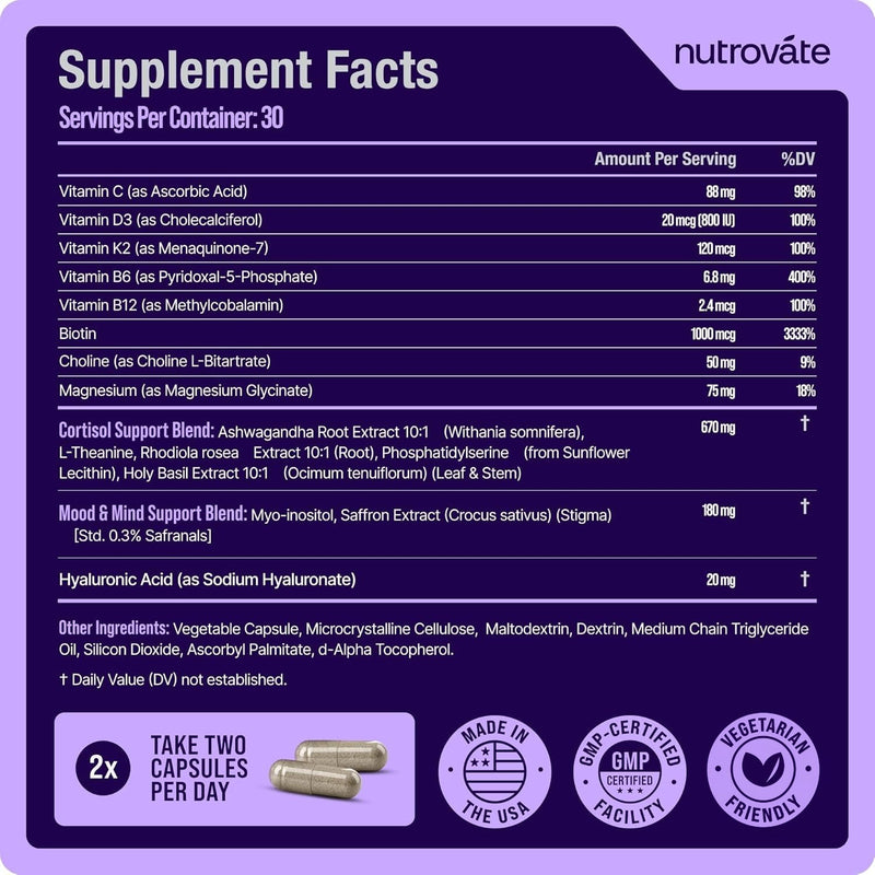 Cortisol Supplement for Women - Rhodiola Rosea, Ashwagandha, Saffron, Holy Basil, Magnesium Glycinate -Supports Sleep & Calm, Advanced Cortisol Reducer Support with Phosphatidylserine, Made in USA
