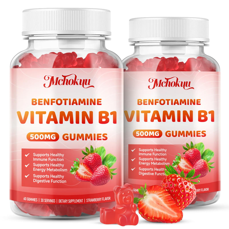 Vitamin B1 Gummies 500mg with Benfotiamine – Thiamine Supplement for Women & Men Supports Healthy Energy Metabolism & Immune, Sugar-Free | Vegan | Non-GMO, Natural Strawberry Flavor, 60 Count 60 Count (Pack of 1)