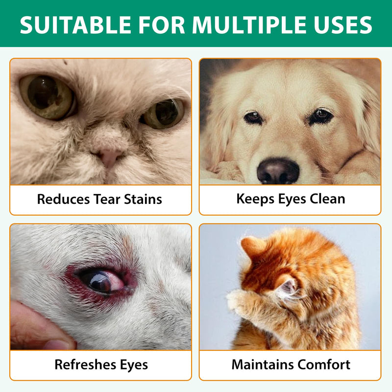 Dogs & Cats Eye Drops for Infection, 100ml Tear Stain Remover, Dog Eye Wash Clear Solution to Flush and Soothe Eye Irritations, Gentle Clear eye Mucus