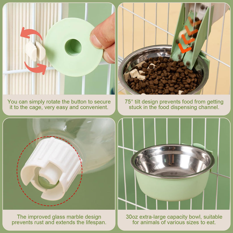 Rabbit Automatic Food Feeder with 30oz Bowl and 500ml Water Dispenser Bunny Gravity Feeding Station Waterer Set Hanging Self-Dispensing Feeder for for Cages,Ferret,Guinea Pigs Chinchillas Hedgehog GREY - BeesActive Australia