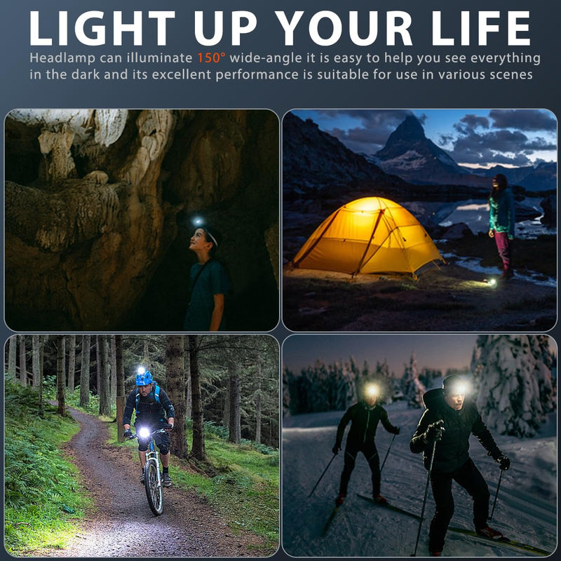 Headlamp Rechargeable 4PCS,400 Lumen Head Lights for Forehead,5 Modes Waterproof Motion Sensor Head Lamp,Headlamp Flashlight,LED Rechargeable Headlight for Running,Fishing,Hiking,Camping 4 Pack