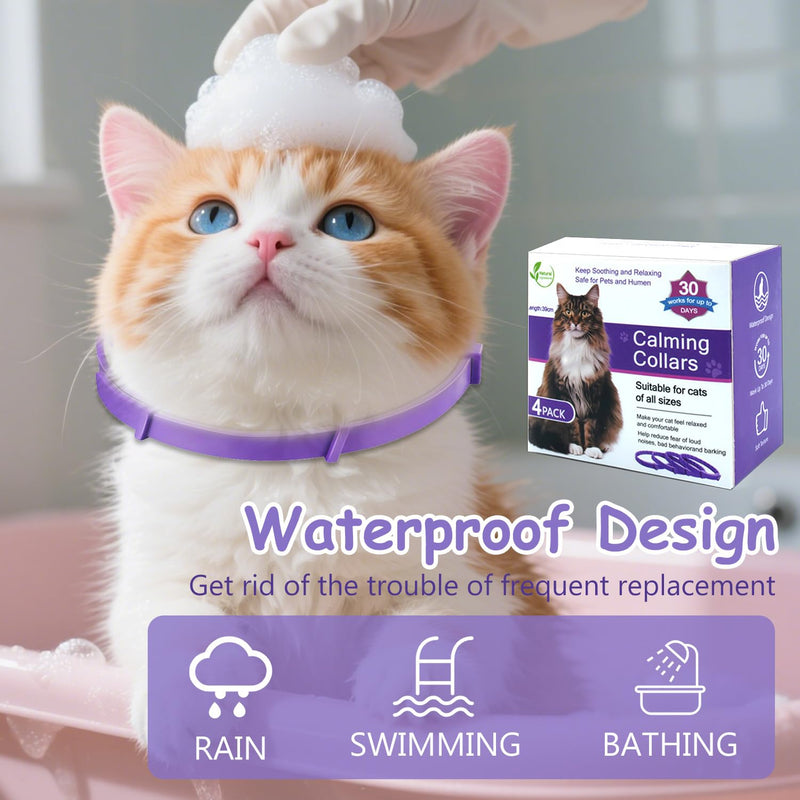 Calming Collar for Cats 4-Pack Cat Calming Collar Adjustable Soother Anxiety Relief Waterproof cat Calming Products 30-Day Stress Relief (Purple) purple