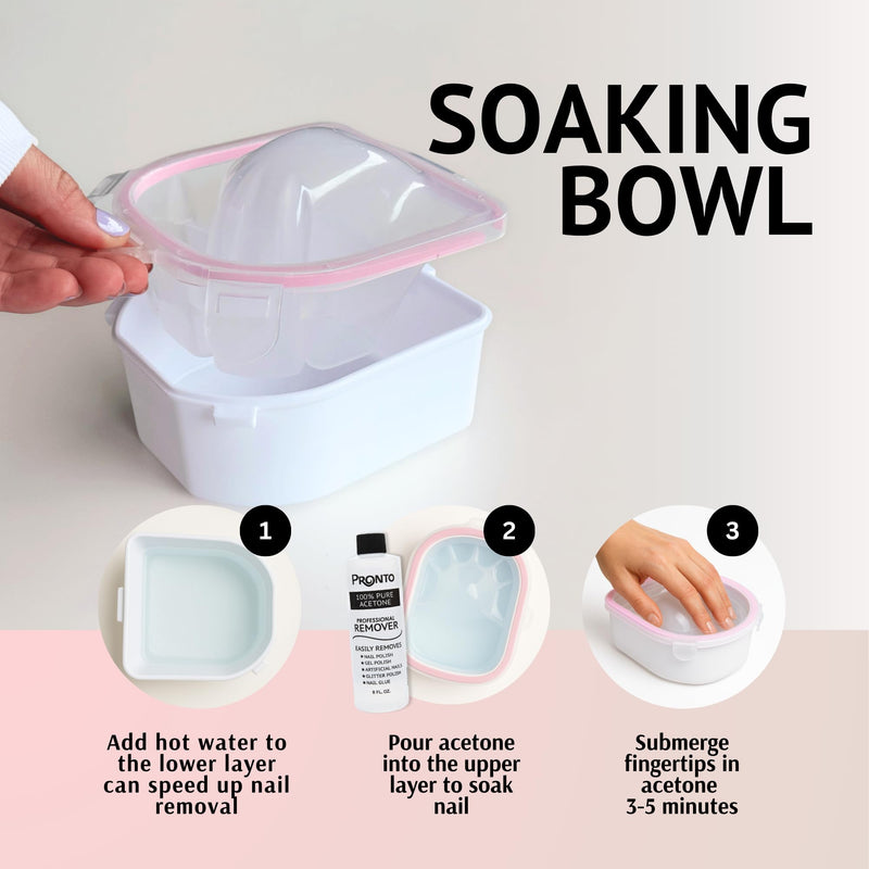 Pronto Gel Nail Polish Remover Kit - 16oz Pure Acetone, Nail Soaking Bowl, Moisturizing Cuticle Oil, Manicure Kit Including Gel Nail Polish Tools, Nail File, Nail Buffer, Cuticle Pusher & Nail Scraper 16 Fl Oz + Kit Bowl - BeesActive Australia