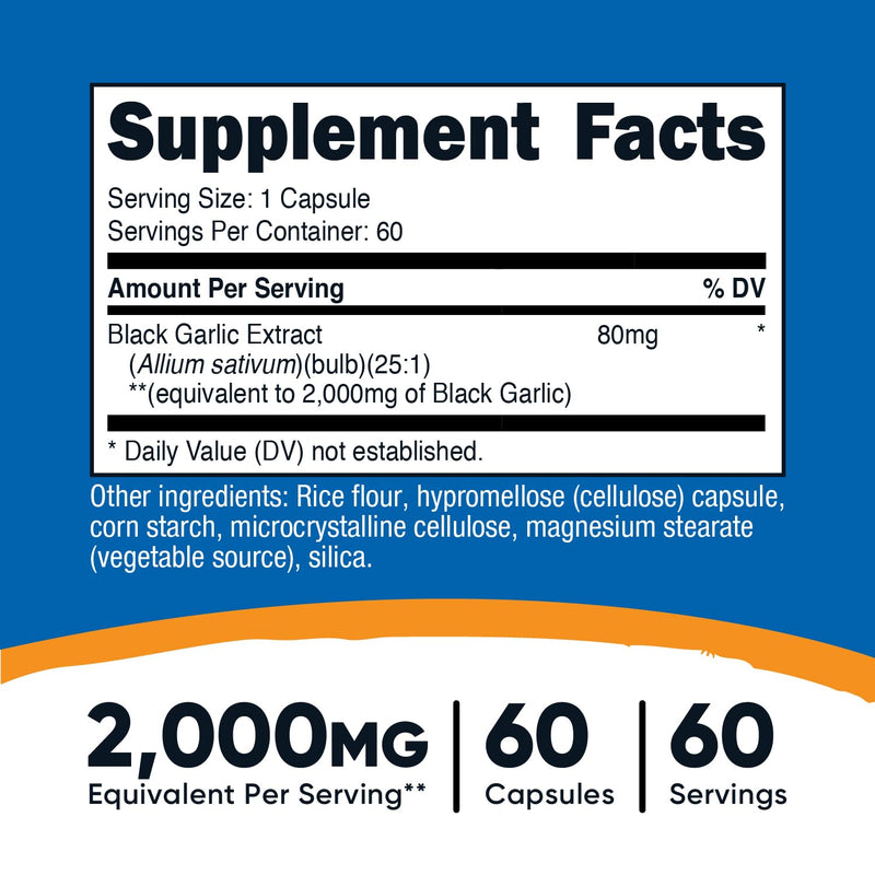 Nutricost Black Garlic (2,000 mg Equivalent) 60 Capsules - Aged Black Garlic Extract - BeesActive Australia