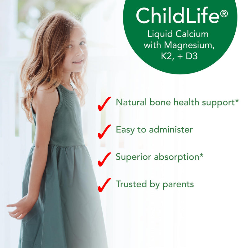 ChildLife Essentials Liquid Calcium for Kids, 0.34 fl Oz (30 Stick Packs) | Single Serve, Baby Calcium, Magnesium, Vitamin D 3, K 2, Zinc, Bone Support & Nutrition, Orange Flavor Supplement