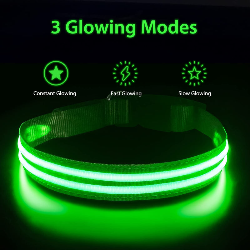 PcEoTllar Luminous Dog Collar Rechargeable, LED Dog Collar Luminous with 3 Light Modes, Luminous Dog Collar Adjustable Waterproof for Small Medium Large Dogs, Green-L L(48-60cm/19-23.6inch) Green(TC5000) - BeesActive Australia