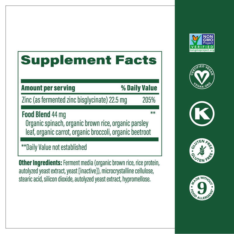 MegaFood Zinc - Immune Support Supplement - High Potency Fermented Zinc Supplements with Nourishing Food Blend - Vegan, Non-GMO, Gluten-Free, and Kosher - Made Without 9 Food Allergens - 60 Tabs 60 Count (Pack of 1) - BeesActive Australia