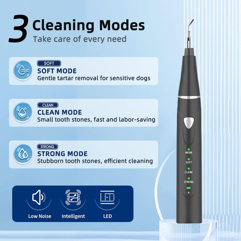 Plaque Remover for Teeth, Pet Ultrasonic Cleaner, Dog Plaque and Tartar Remover with LED Light, Dog Teeth Cleaning Dental Care Kit for Tartar and Stains, Suitable for Dogs and Cats (Black) Black - BeesActive Australia