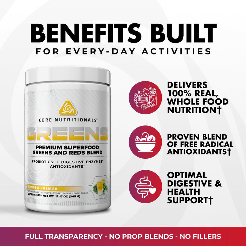 Core Nutritionals Greens, Digestive Support, Berry Bliss, 30 Servings | Daily Wellness Support, Reds & Greens Superfood Blend, 5 Billion CFU Probiotics, Digestive Enzymes, Antioxidants 11.85 Ounce (Pack of 1)