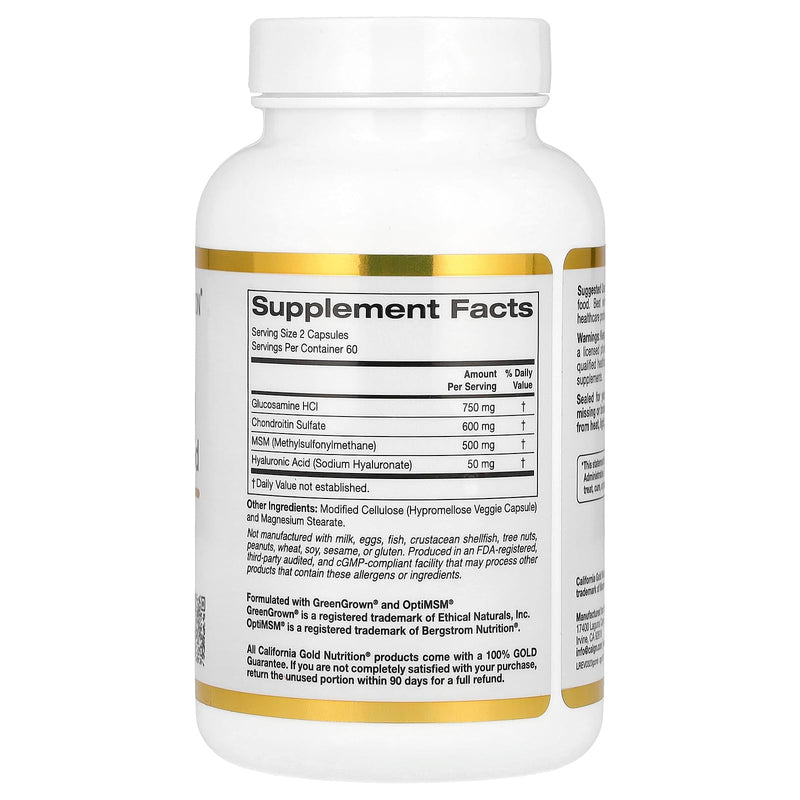 California Gold Nutrition Glucosamine, Chondroitin, MSM Plus Hyaluronic Acid, 120 Veggie Caps