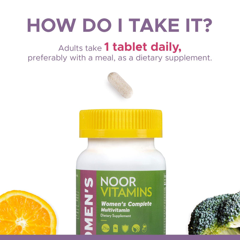 Noor Vitamins Halal Womens Multivitamin & Mineral I Once Daily Vitamin Supplement I Vegan | Supports Energy, Immunity, Metabolism, Healthy Appearance and Stages of Motherhood I 2-Month Supply