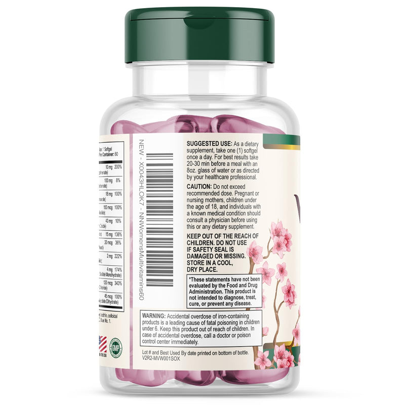 Multivitamin for Women - Complete Daily Womens Multivitamins with Calcium, Folic Acid, Vitamin A, C, D, E, & B Vitamins, Zinc and Iron - Vitamins for Bone, Energy & Immune Support - 60 Softgels 60 Count (Pack of 1)