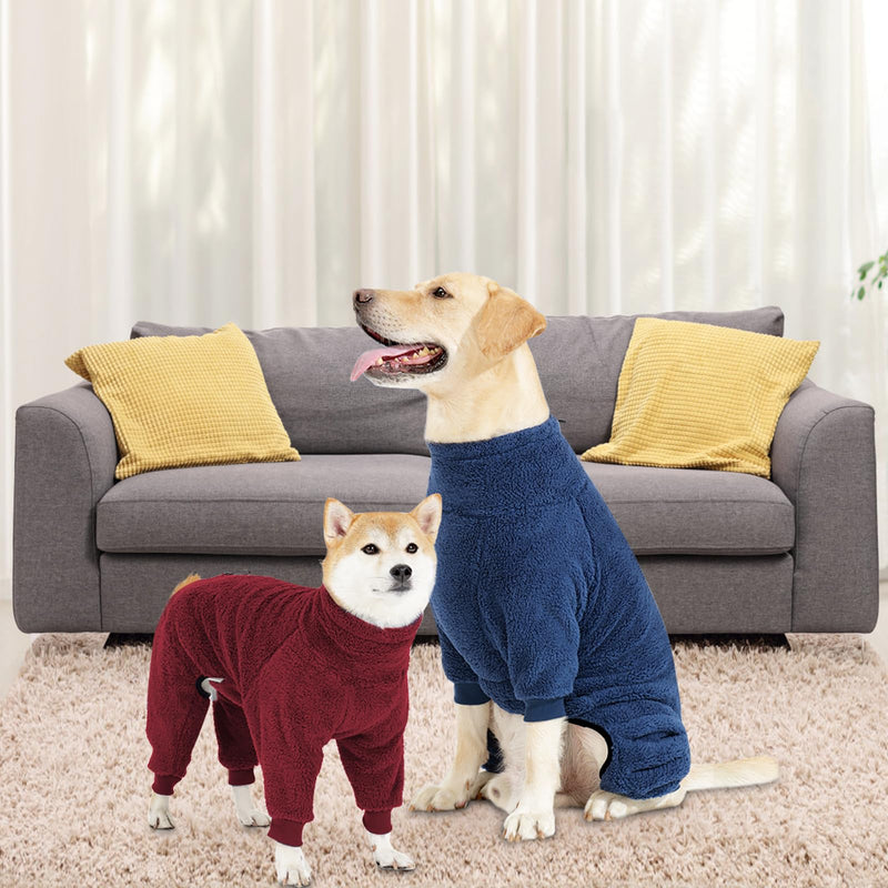 Dog Winter Coat Soft Pullover Pajamas, Warm Dog Cold Weather Coats Fleece Dog Coat, Cozy Dog Winter Jacket Windproof Fullbody Dog Jumpsuit Onesie Fleece Sweater Winter Clothes Apparel for Dogs Medium WineRed - BeesActive Australia