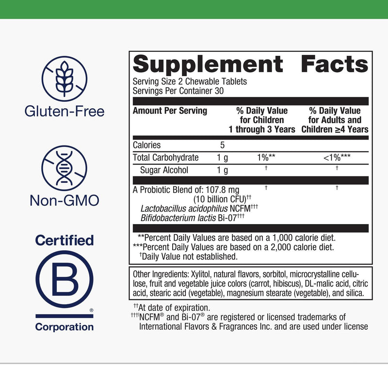 Metagenics UltraFlora Kids Probiotic, 10 Billion CFU, 60 Tablets | Children's Probiotic Blend, Digestive Health and Immune Health, for Ages 3 and Up, 10 Billion CFU 1 Count (Pack of 60)