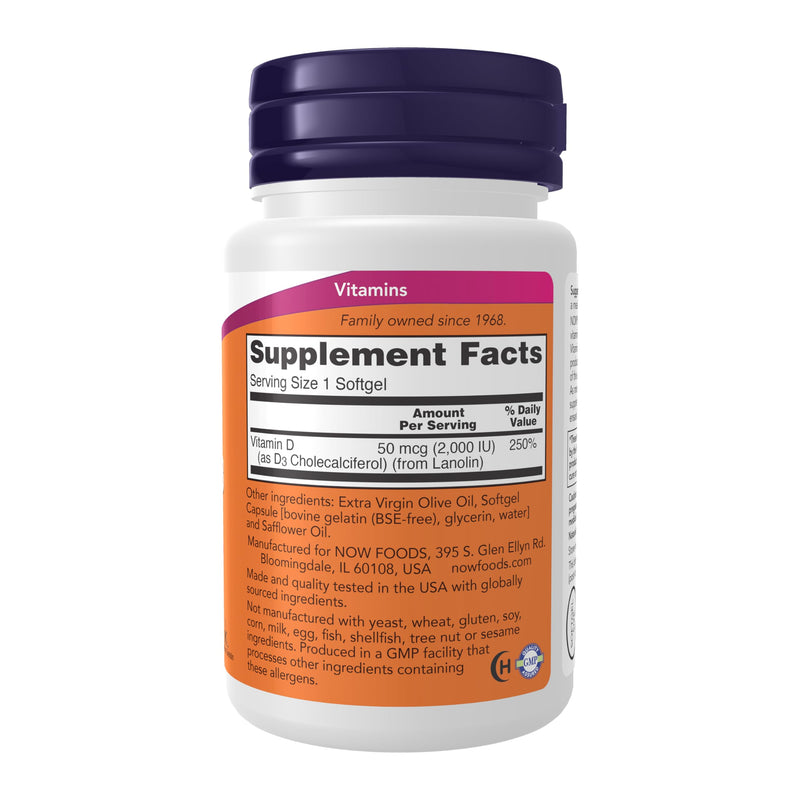 NOW Foods Supplements, Vitamin D-3 2,000 IU, High Potency, Structural Support*, 30 Softgels 30 Count (Pack of 1)