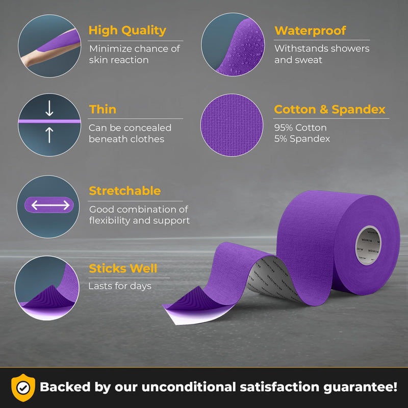 Kinesiology Tape-Incredible Support for Athletic Sports and Recovery+Free Taping Guide-Uncut 2 inch 16.4 feet Roll (Indigo Purple + Free Taping Guide, Pack of 1) Pack A: Indigo Purple 16.4 Feet - Uncut