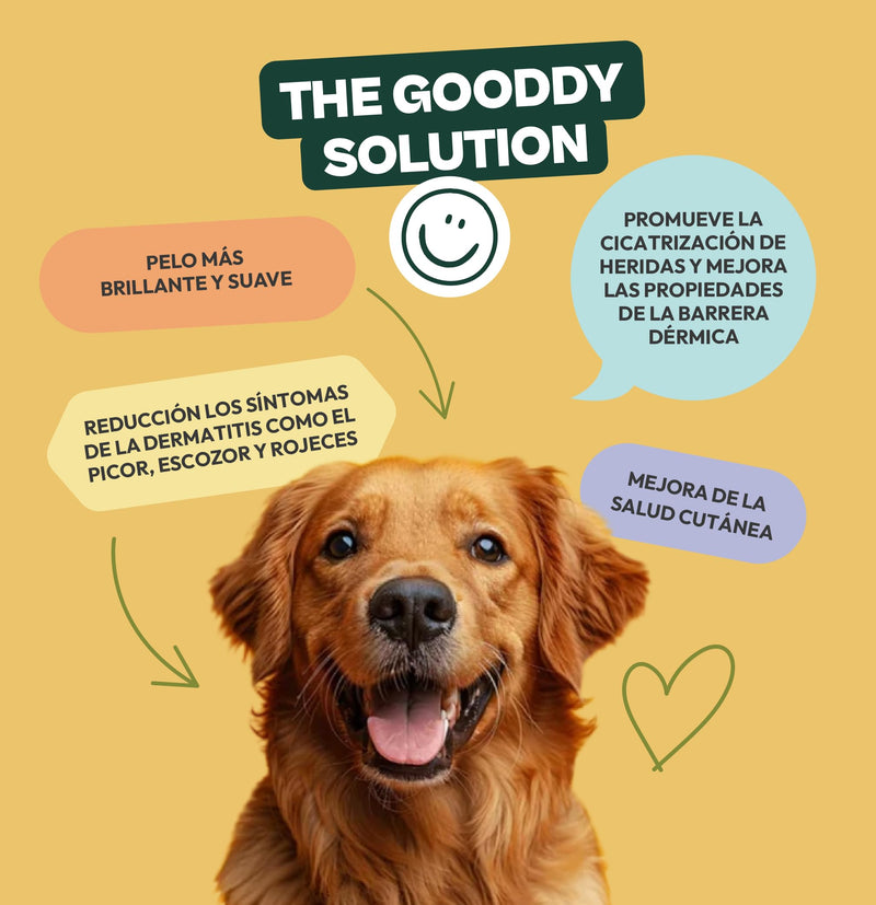 Gooddy Healthy Skin & Glowing Coat Supplement for Dogs, 100 Snacks, 300g - Improves Color and Healing, Minimizes Itching and Stinging with Biotin, Zinc, L-Tyrosine, Vitamins A and E, Flaxseed