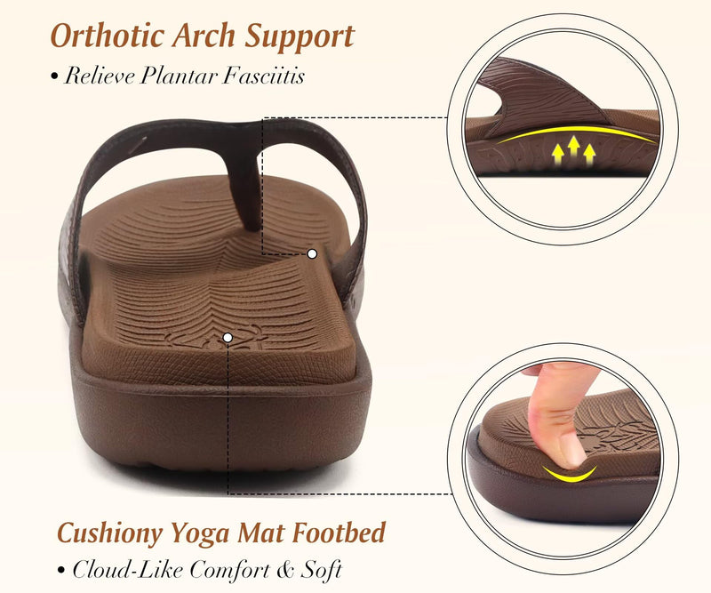 KuaiLu Women's Orthotic Arch Support Flip Flop Sandals 8.5 Brown