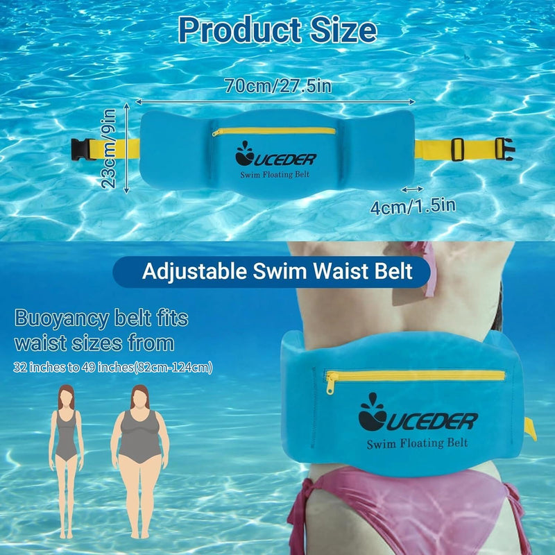 UCEDER Swim Belt,Adjustable Flotation Belt,Water Aerobics Belt with Zippered Pocket,3-Section EPE Swimming Buoyancy Belt,Pool Exercise Equipment for Cross Training, Aqua Jogging Large Adult