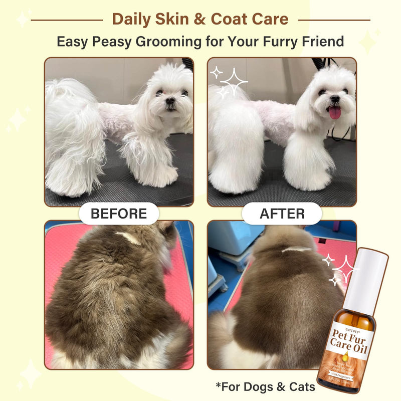 Pet Fur Care Oil - Tangle Remover, Shiny & Silky Coat, Soothing Skin Protection with Collagen and Natural Oils - Leave-in Formula for Dogs and Cats - 1.01 fl. oz Light Floral - BeesActive Australia