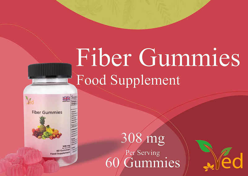 Ved Fiber Gummy Strawberry Flavour Fiber Gummies for Adults - Fiber Supplement for Women & Men- Digestive Health Vitamin Gummies