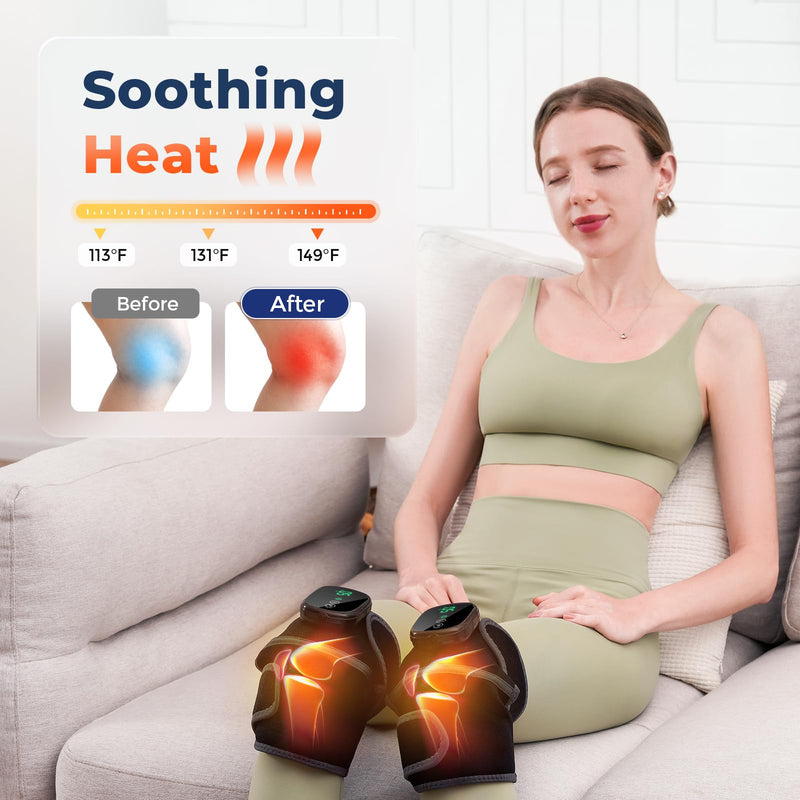 Cordless Heated Knee Massager, 3-in-1 Heating Pad with 3 Vibration and Heating Mode, Auto-Off Timer, Knee Brace for Shoulder Elbow, Gifts for Men Women, Black 1PC One Size Black-gray 1pc