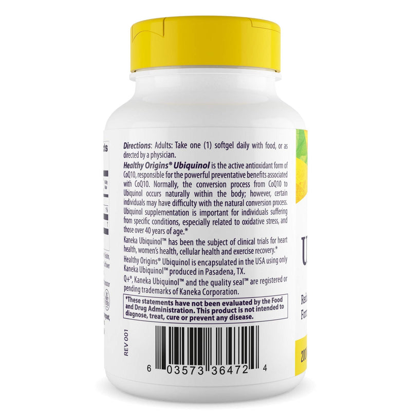 Healthy Origins Ubiquinol CoQ10 200 mg, Non-GMO, 60 Softgels 60 Count (Pack of 1)
