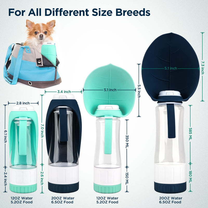 Dog Water Bottle, Portable Pet Water Bottle with Food Container and Drinking Feeder, Leak Proof, BPA-Free, Foldable Puppy Water cup Dispenser for Outdoor Walking, Travel, Hiking 20OZ Dark Blue/20oz - BeesActive Australia