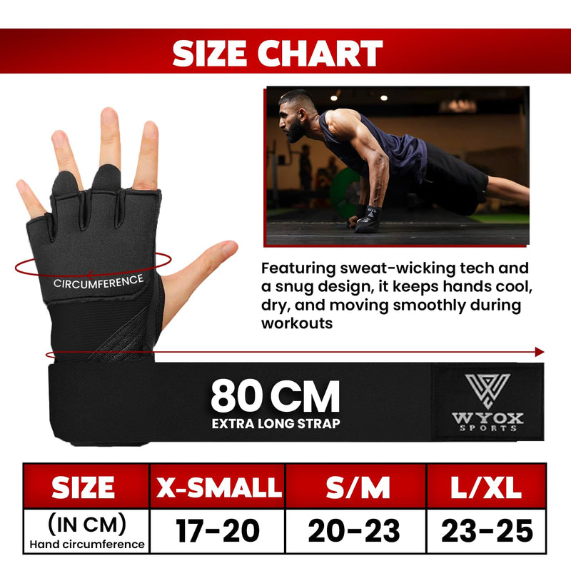 WYOX Gel Boxing Hand Wraps Inner Gloves for Men & Women, 80cm Quick Wrist Straps, Padded Knuckle Protection for Muay Thai Kickboxing, Hand Wraps for Boxing & Martial Arts Small-Medium Black