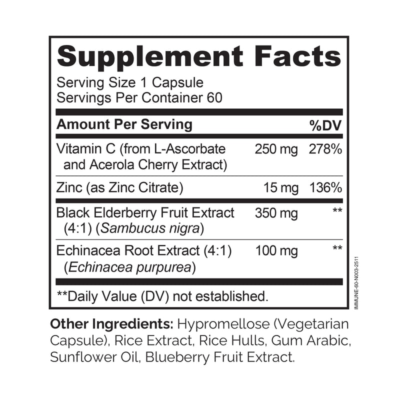 NATURELO Immune Support Supplement, Elderberry Vitamin C, 60 Vegan Capsules | Echinacea capsules with zinc, Immune Health, Natural Immunity Boost w/Antioxidant, Herbal & Mineral Defense