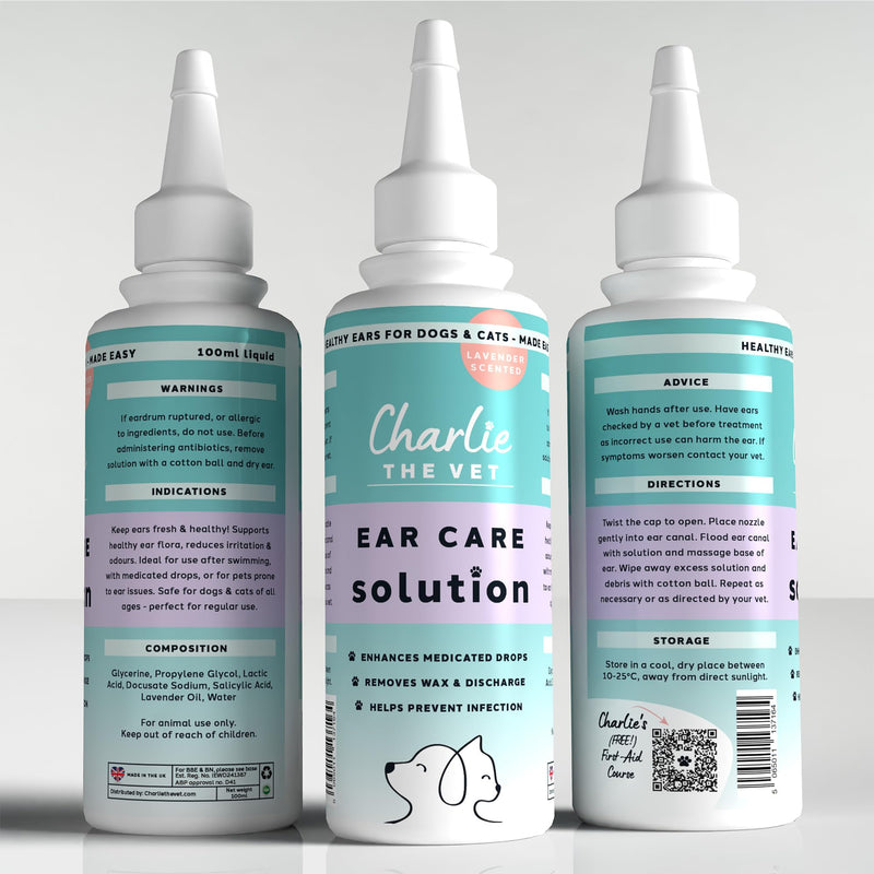 CharlieTheVet Lavender Ear Cleaner for Dogs & Cats, Daily Use, Gentle Cleansing Solution with Salicylic Acid, Removes Wax & Discharge, Maintains Healthy Ears, Vet Developed