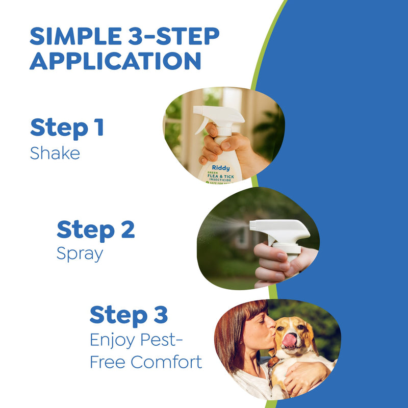 Riddy Flea and Tick Spray, 8oz, Natural Pet Treatment with Essential Oils, Non Hazardous Indoor and Outdoor Use, Includes Tick Bytes Tick Removal Tweezers Tool with Magnifier