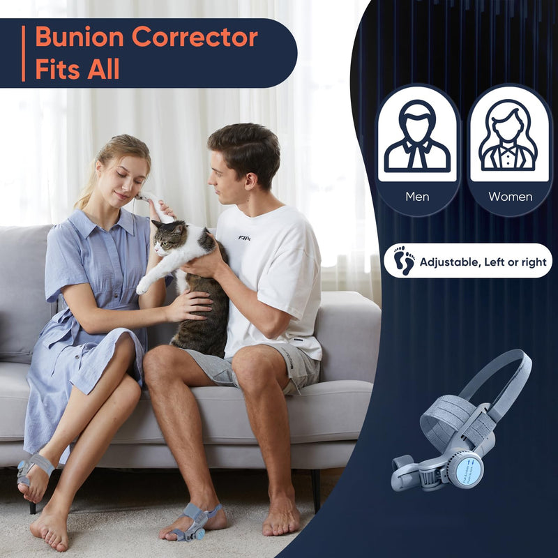 Bunion Corrector for Women & Men, Adjustable Knob Dual-Action Bunion Splint with Silicone Pad - Orthopedic Toe Straightener & Separator for Hallux Valgus Relief, Fits Left/Right Feet (Gray) Gray