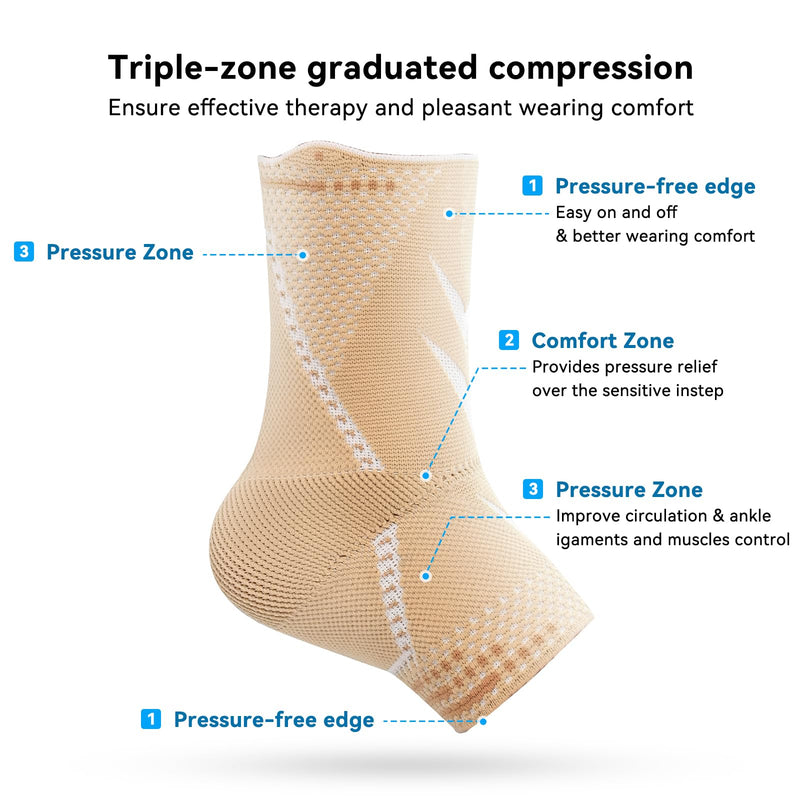 INDEEMAX 3D Ankle Brace for Women & Men, 2 Pack Ankle Compression Sleeve Support Copper Infused Ankle Brace for Sprained Ankle, Plantar Fasciitis Sports, Achilles Tendonitis Pain Relief, Copper Beige, M Medium
