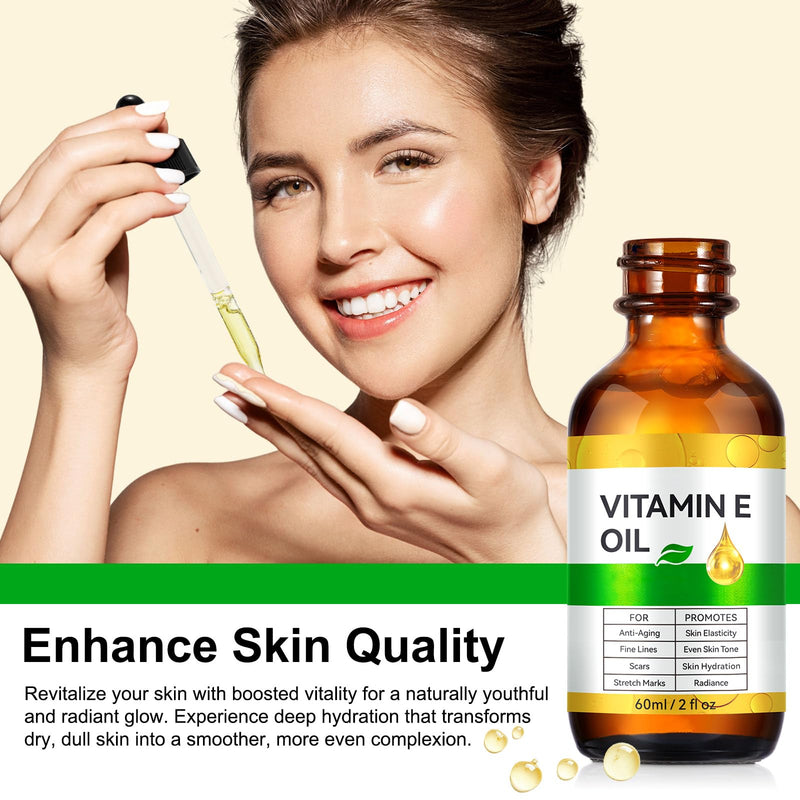 Liefiet Vitamin E Oil, Pure Vitamin E Oil for Skin, Scars, Nails and Scalp, Face and Body Moisturizer, Hydrating Dry Skin, Reduce Stretch Marks, Fine Lines & Wrinkles, 2Fl Oz (Pack of 2) 2 Fl Oz (Pack of 2)