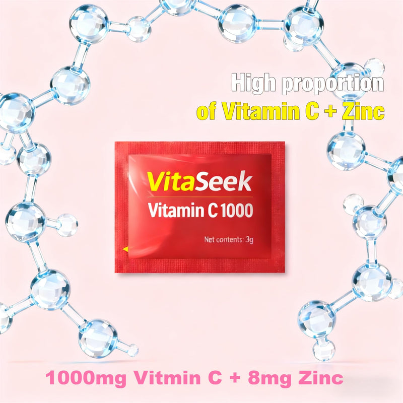 Vitamin C 1000mg Powder Packets Sugar Free Drink Mix Individual Serving Sticks Strawberry Flavors On The Go Immune Support for Adults 120 Count 120 sticks