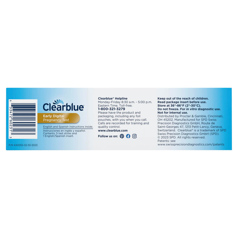 Clearblue Early Digital Pregnancy Test, Early Detection at Home Pregnancy Test, 5 Ct 5 Count (Pack of 1)