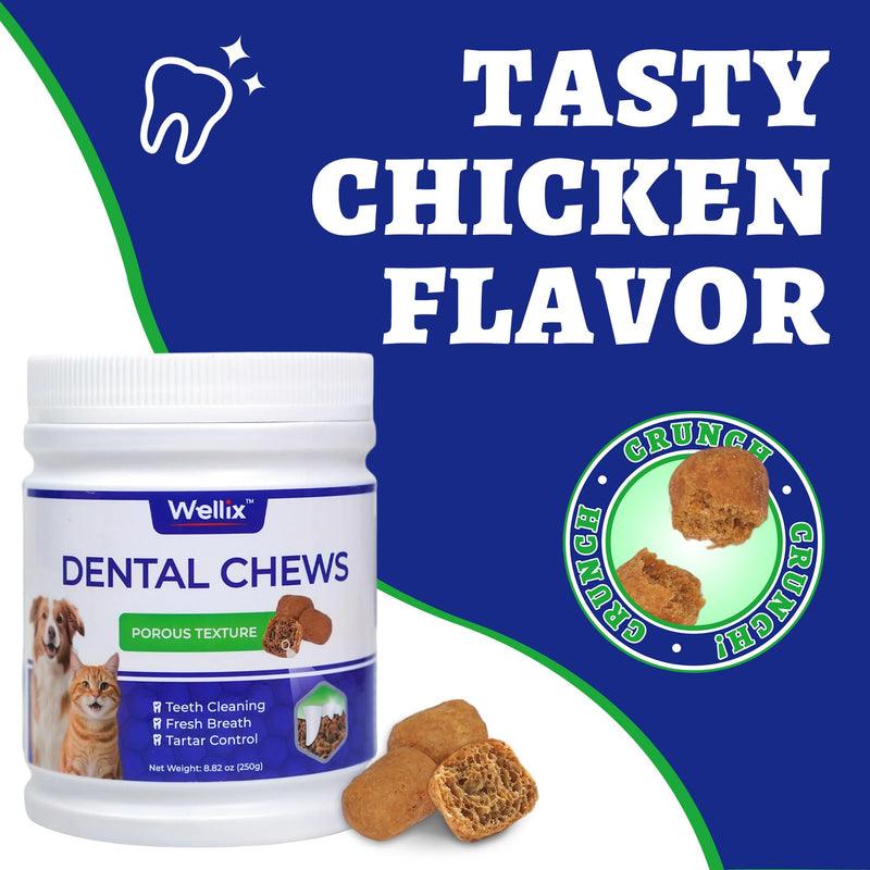 Wellix Dental Treats for Cats and Small Dogs - Crunchy Cat Teeth Cleaning Treats for Fresh Breath & Plaque Control - Pet Dental Chew for Kittens&Puppy - Chicken Flavor (8.82oz)