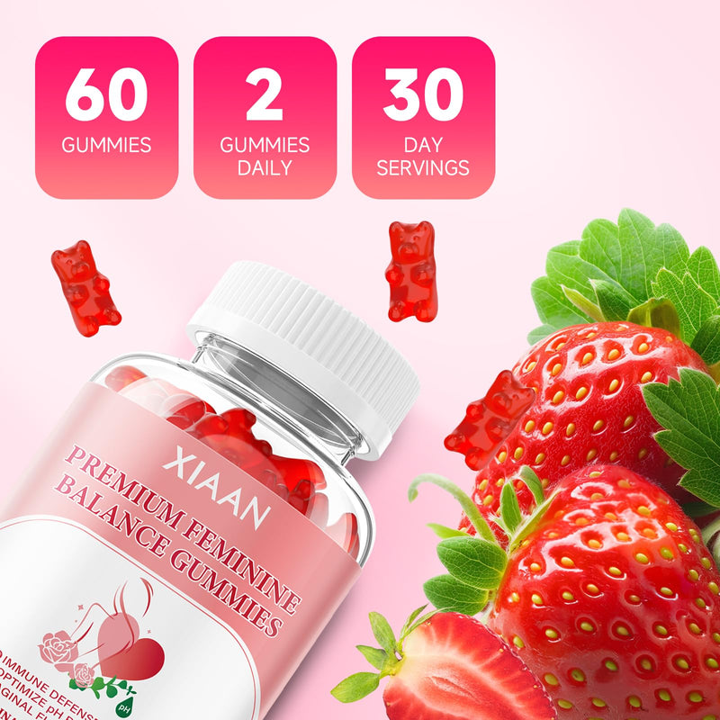Feminine Balance Gummies for Women, Premium Feminine Balance Gummies Support PH Balance & Vaginal Health, Vegan, Gluten-Free, Strawberry Flavor 60 Gummies 60 Count (Pack of 1)