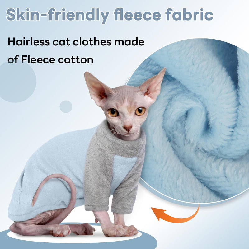 T'CHAQUE Sphynx Cat Clothes, Soft Fleece Cat Sweaters for Cats Only, Pullover Shirt for Cat, Cat Pajamas with Sleeves, Kitten Hairless Cat Winter Clothes, Winter Warm Cat Outfit Onesie Jumpsuit Hoodie Large Blue - BeesActive Australia